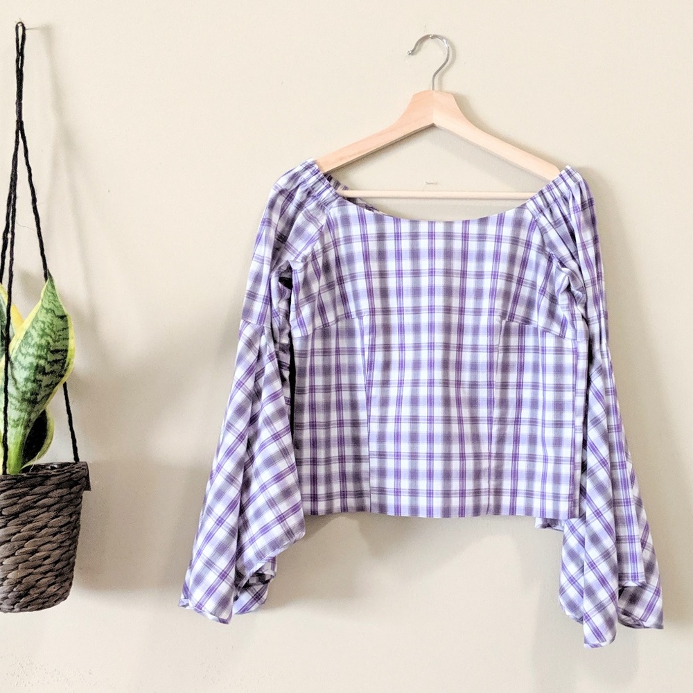 PETERSYN Harlan Off The Shoulder Plaid Top - Picture 2 of 8